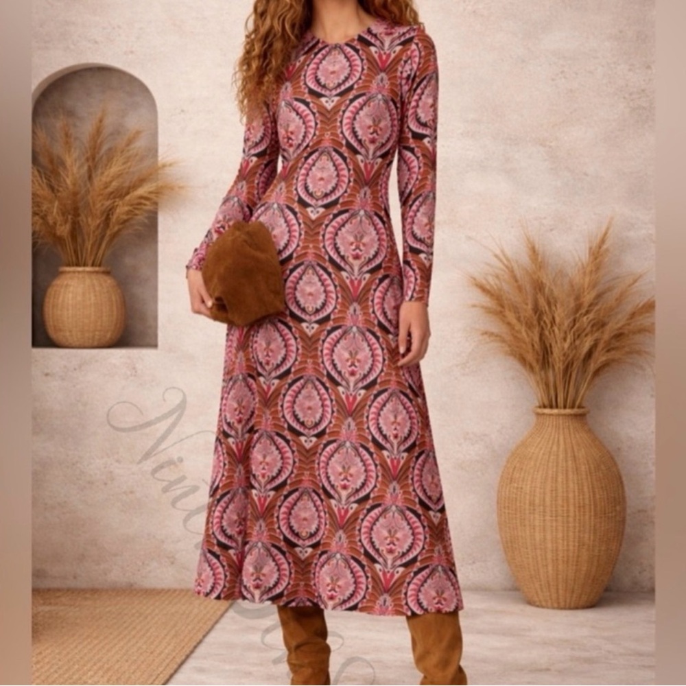 FARM Rio Pineapple Jewelry Long Sleeve Maxi Dress Women’s Large - Picture 9 of 9